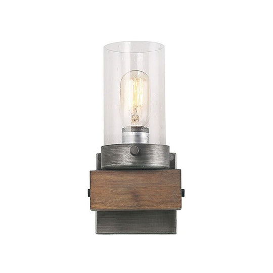 Countryside Cylindrical Wall Sconce Light - Clear Glass Lamp Fixture In Brown