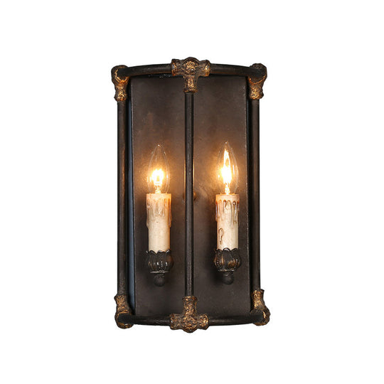 Black Metal Candle Wall Sconce With 2 Heads - Warehouse Style Light Fixture
