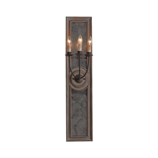 Countryside Style 3-Light Wall Mounted Candelabra Lamp With Mirror Detail In Brown