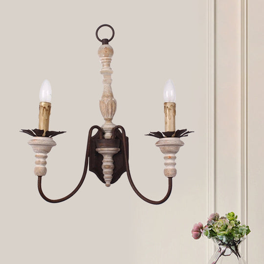 Country Style Rust Metal Wall Light Fixture With Curved Arms - 2 Bulb Indoor Candle Lamp