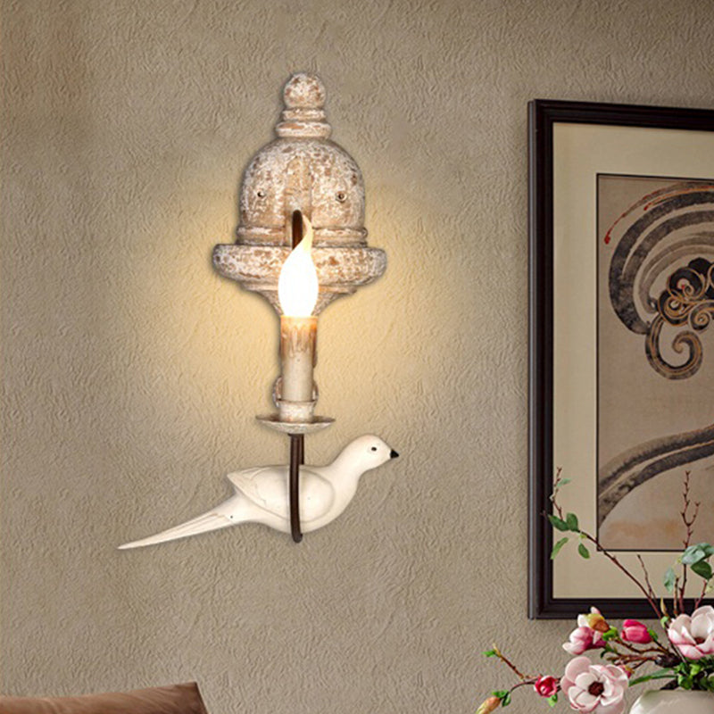 Countryside 1/2-Light Brown Wall Lamp With Bird Deco - Candelabra Indoor Mount Lighting Fixture 1 /