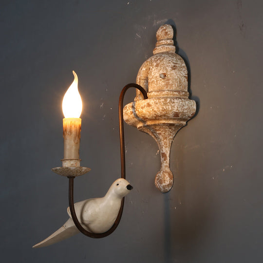 Countryside 1/2-Light Brown Wall Lamp With Bird Deco - Candelabra Indoor Mount Lighting Fixture