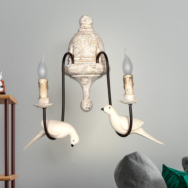 Countryside 1/2-Light Brown Wall Lamp With Bird Deco - Candelabra Indoor Mount Lighting Fixture 2 /