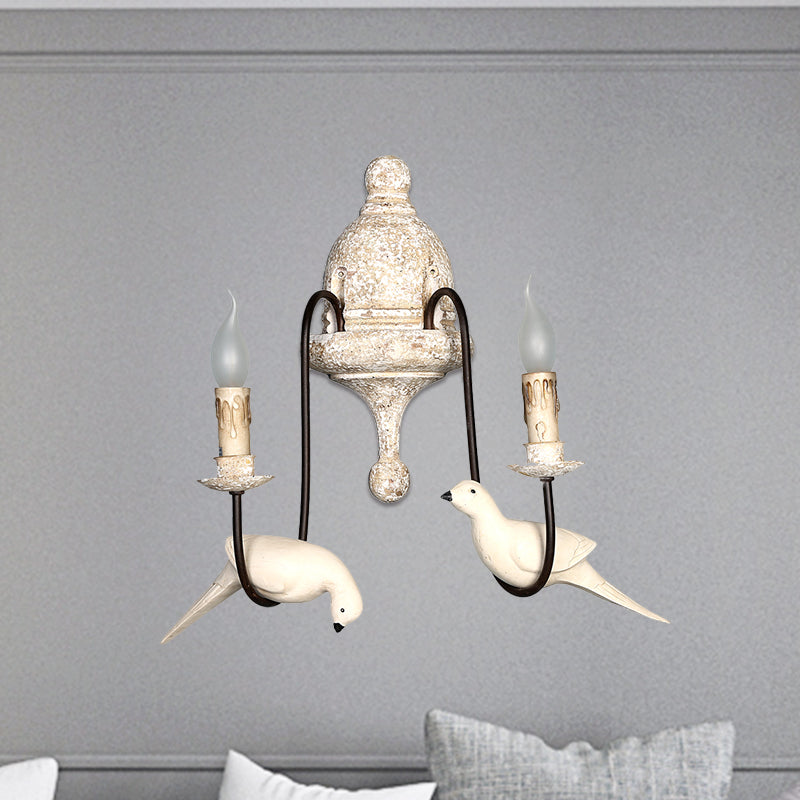 Countryside 1/2-Light Brown Wall Lamp With Bird Deco - Candelabra Indoor Mount Lighting Fixture