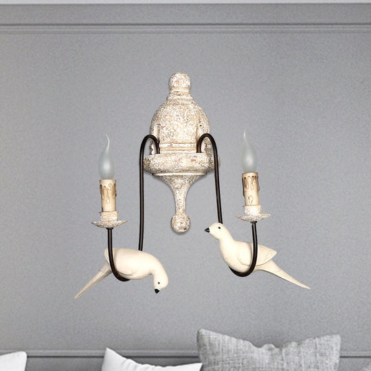 Countryside 1/2-Light Brown Wall Lamp With Bird Deco - Candelabra Indoor Mount Lighting Fixture