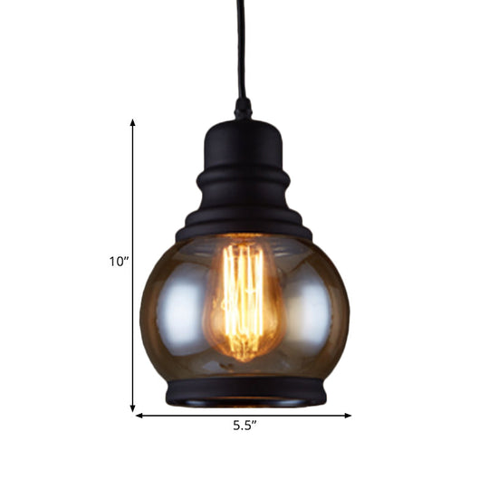 Industrial Pendant Light Kit - Clear Glass Black Finish Jar Shape 1 Head Ceiling Hang Fixture