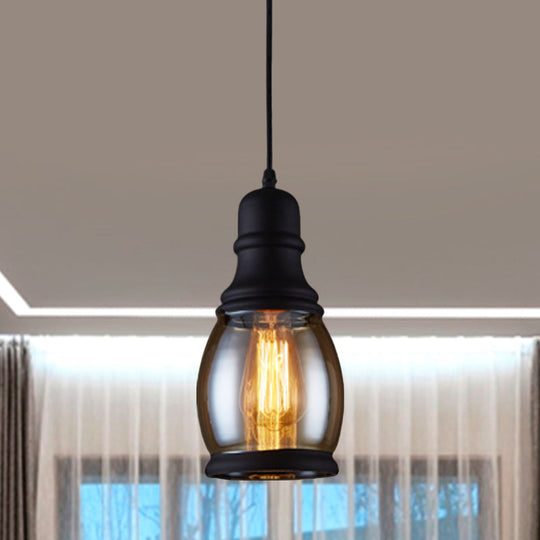 Industrial Pendant Light Kit - Clear Glass Black Finish Jar Shape 1 Head Ceiling Hang Fixture