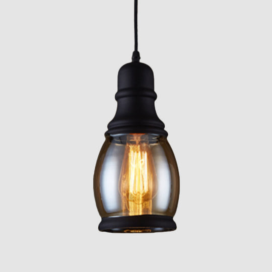 Industrial Pendant Light Kit - Clear Glass Black Finish Jar Shape 1 Head Ceiling Hang Fixture
