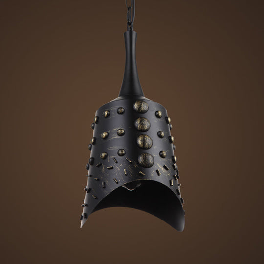 Antiqued Metallic Bell Bar Drop Pendant Light With Black Finish - 1-Light Suspension Lamp
