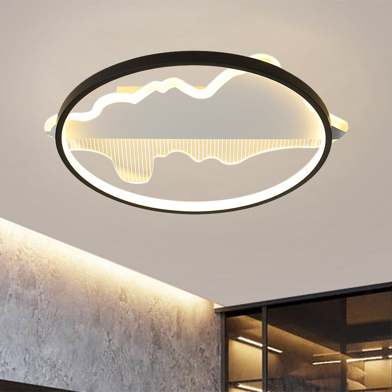 Modern Metal Flush Mount Led Ceiling Light In Black/White - Warm/White 16.5’/20.5’ Diameter