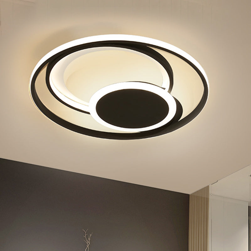 Hoop Bedroom Ceiling Light - Metal Led Flush Mount In Black 16’/19.5’ Wide Contemporary Style