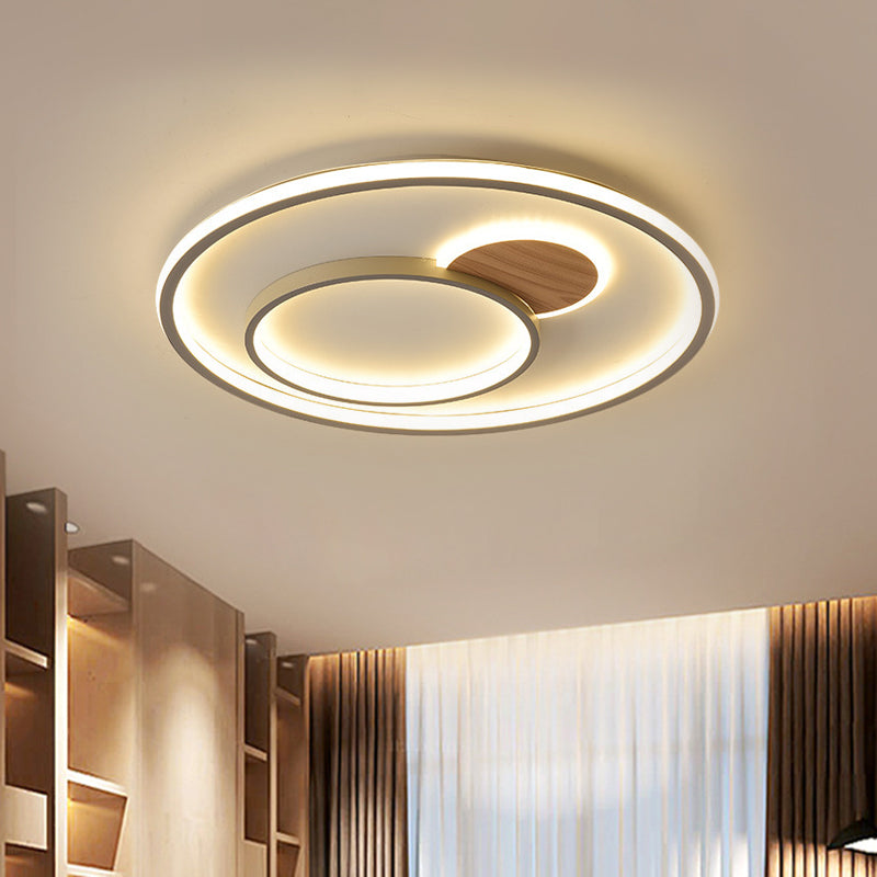 Modern Led Metallic Hoop Flush Light In Brown - Close To Ceiling Mount Warm/White 16.5/20.5 Dia /