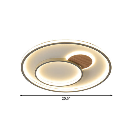 Modern Led Metallic Hoop Flush Light In Brown - Close To Ceiling Mount Warm/White 16.5/20.5 Dia