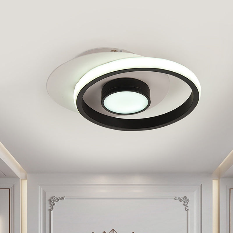 Modern Metal Circle Flush Lamp With Led For Porch - White/Black Or Gold/Black Warm/White Light