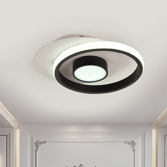 Modern Metal Circle Flush Lamp With Led For Porch - White/Black Or Gold/Black Warm/White Light