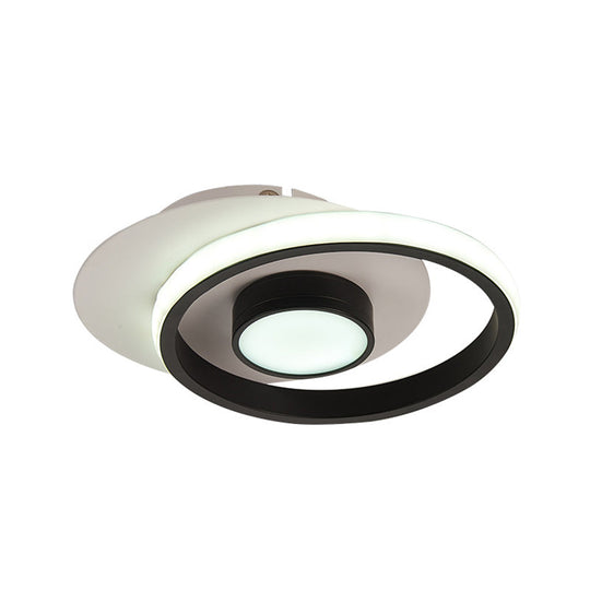 Modern Metal Circle Flush Lamp With Led For Porch - White/Black Or Gold/Black Warm/White Light