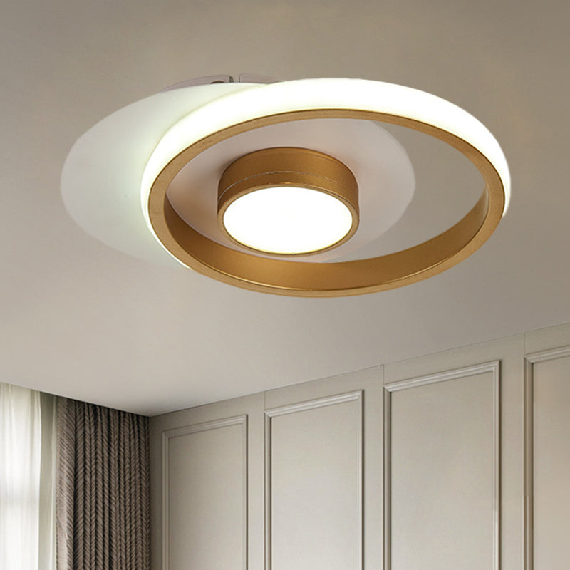 Modern Metal Circle Flush Lamp With Led For Porch - White/Black Or Gold/Black Warm/White Light