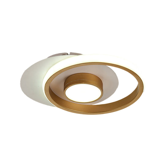 Modern Metal Circle Flush Lamp With Led For Porch - White/Black Or Gold/Black Warm/White Light