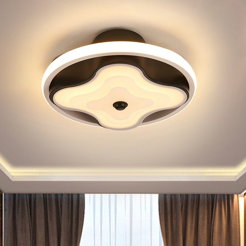 Modern Black & White Metal Flush Ceiling Light Led Mount For Lobby Warm/White Black - White / Warm