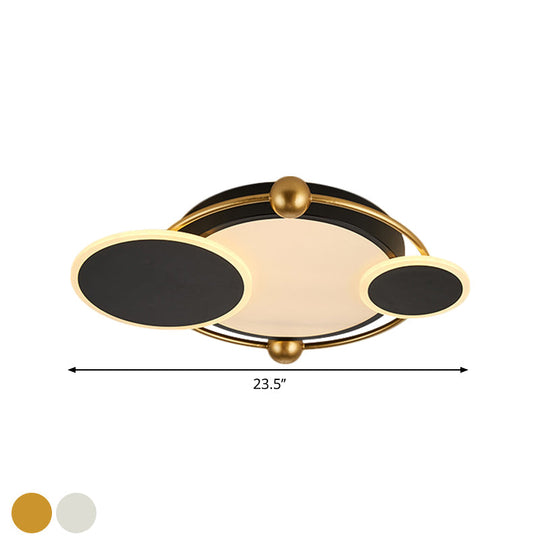 Modernist Black And Gold Led Flush Mount Ceiling Light In Warm/White 19.5/23.5 Diameter