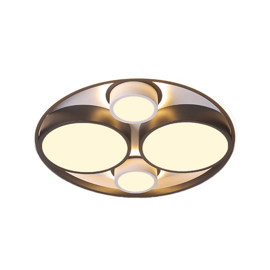 Modernist Metallic Black Round Led Flush Ceiling Light - Bedroom Mount 16.5’/20.5’ Wide