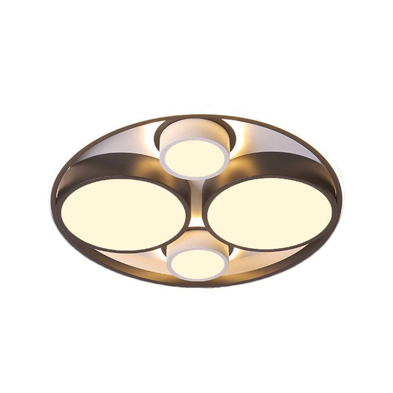 Modernist Metallic Black Round Led Flush Ceiling Light - Bedroom Mount 16.5/20.5 Wide