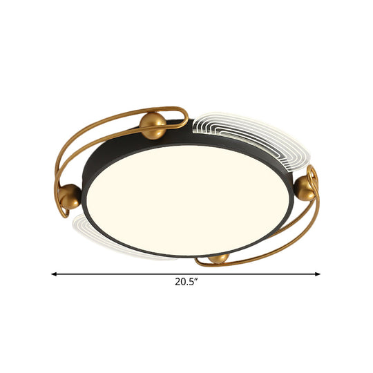Modern Led Flush Light With Black And Gold Metallic Shade - Ceiling Lamp Fixture 16.5’/20.5’ Wide