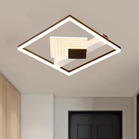 Contemporary Metallic Led Ceiling Light - Gold/Black Square Flush Mount In Warm/White 16’/19.5’