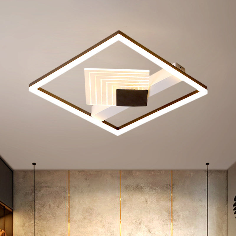 Contemporary Metallic Led Ceiling Light - Gold/Black Square Flush Mount In Warm/White 16’/19.5’ L