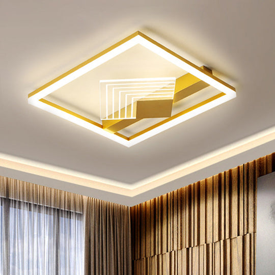 Contemporary Metallic Led Ceiling Light - Gold/Black Square Flush Mount In Warm/White 16’/19.5’