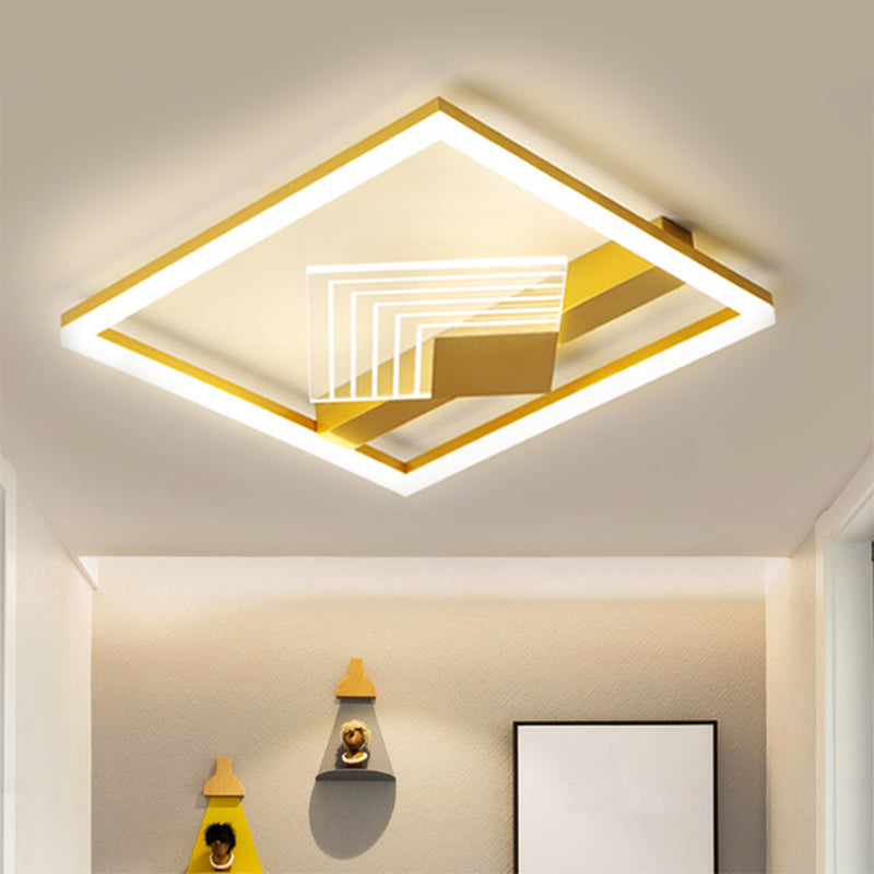Contemporary Metallic Led Ceiling Light - Gold/Black Square Flush Mount In Warm/White 16’/19.5’ L