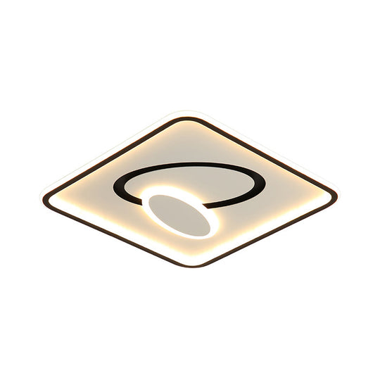 16’/19.5’ Modern Black & White Led Flush Mount Lamp - Square Metal Design Warm/White Light