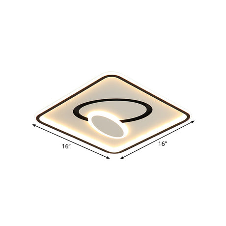 16/19.5 Modern Black & White Led Flush Mount Lamp - Square Metal Design Warm/White Light