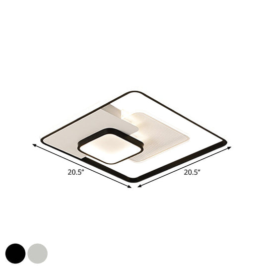 Modern Metallic Square Flush Ceiling Lamp With Led In Black/White & Warm/White 16.5’/20.5’ Wide