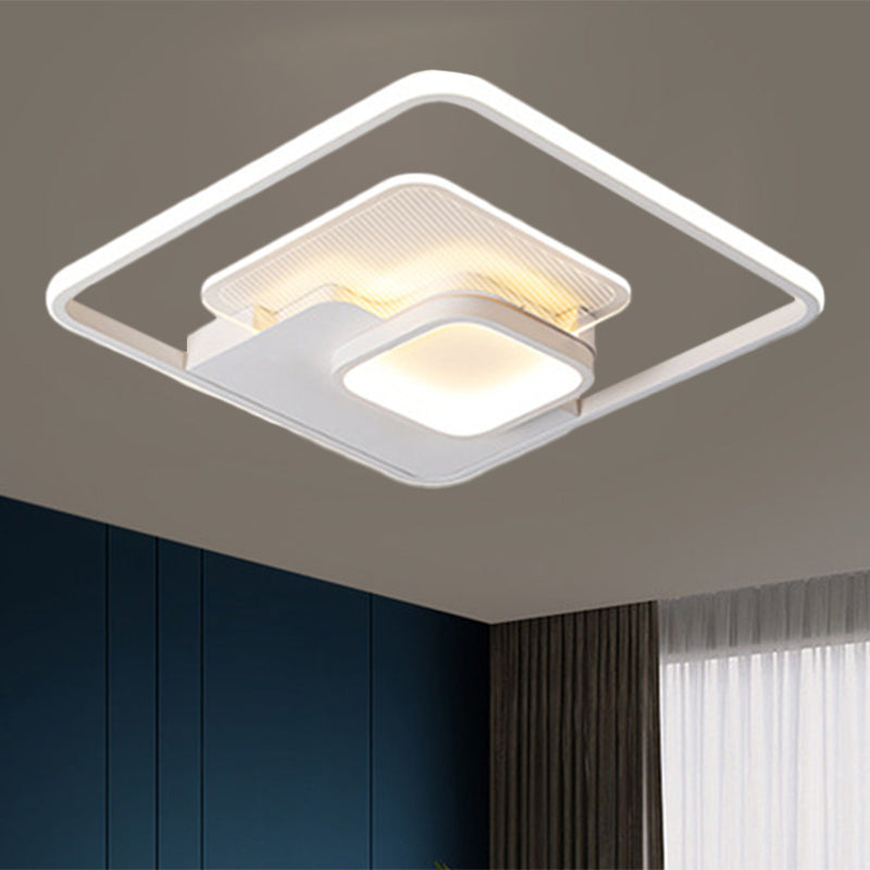 Modern Metallic Square Flush Ceiling Lamp With Led In Black/White & Warm/White 16.5’/20.5’ Wide