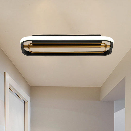 Flush Mounted Led Ceiling Light In Modern Metallic Black & White/Black Gold 16’/23.5’ Length