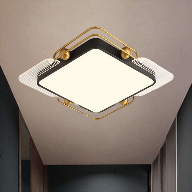 Modern Metal Led Ceiling Light In Black And Gold Square/Rectangular Flush Mount Dia 16.5’/20.5’/35.5