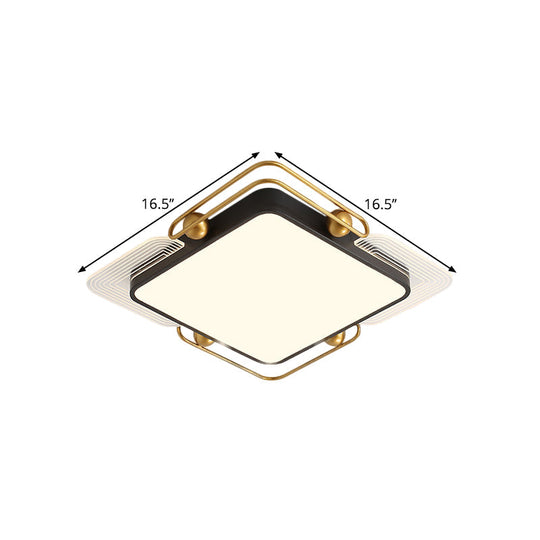 Modern Metal Led Ceiling Light In Black And Gold Square/Rectangular Flush Mount Dia 16.5’/20.5’/35.5
