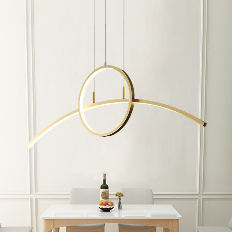 Minimalist Thin-Line Chandelier: Black/Gold Metal Dining Table Led Ceiling Light With Warm/White