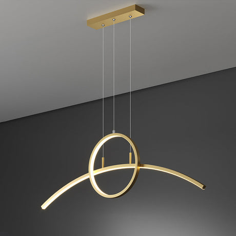 Minimalist Thin-Line Chandelier: Black/Gold Metal Dining Table Led Ceiling Light With Warm/White