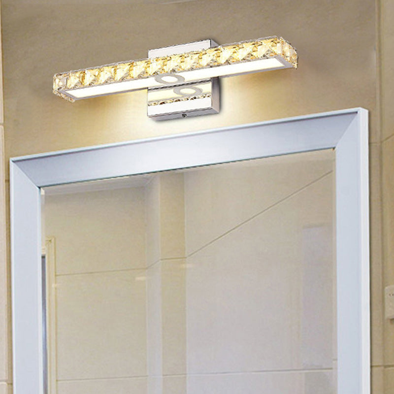 Modern Crystal Vanity Light: Silver/Champagne Linear Wall Sconce With 1 Light In Warm/White For