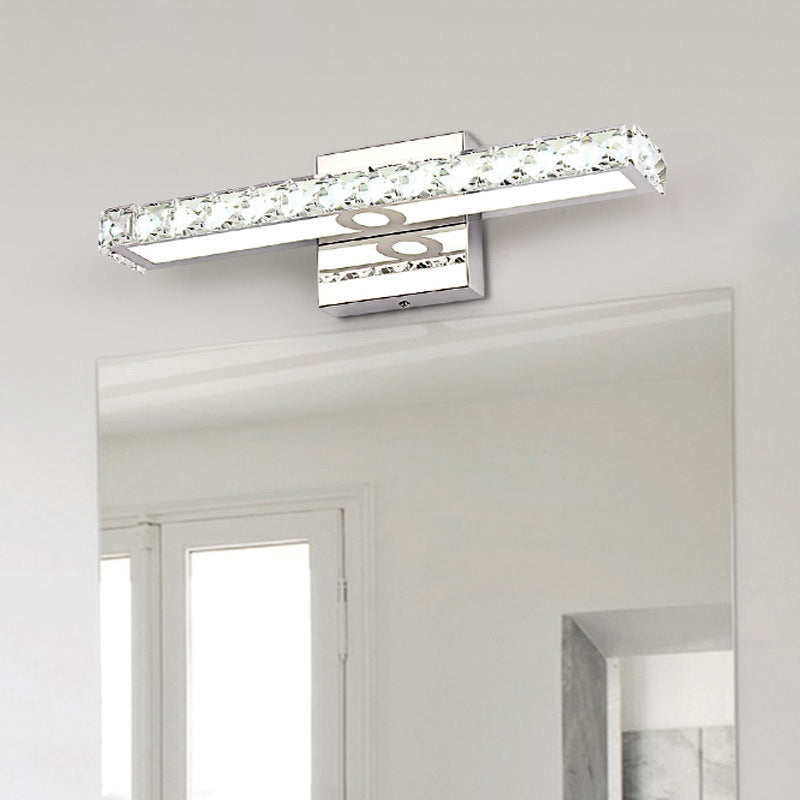Modern Crystal Vanity Light: Silver/Champagne Linear Wall Sconce With 1 Light In Warm/White For