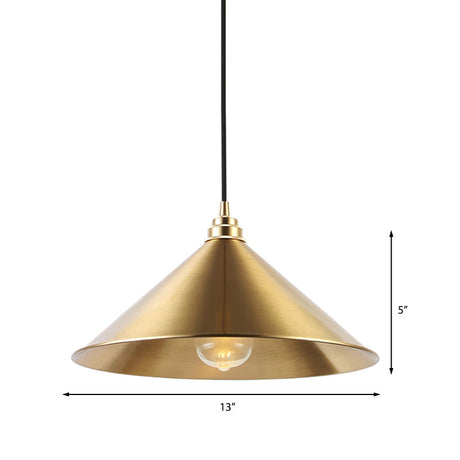 Conic Shade Metallic Pendant Light - Vintage Brass Indoor Ceiling Fixture With 1 Hanging