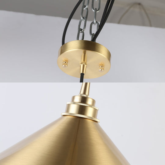 Metallic Vintage Brass Pendant Light With Conic Shade - Indoor Hanging Ceiling