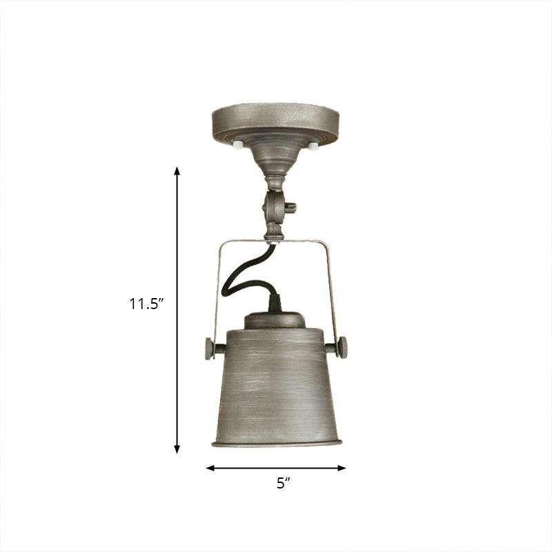 Antique Metal Bucket Shade Ceiling Lamp - Rotatable Semi Flush Pendant Light For Living Rooms 1