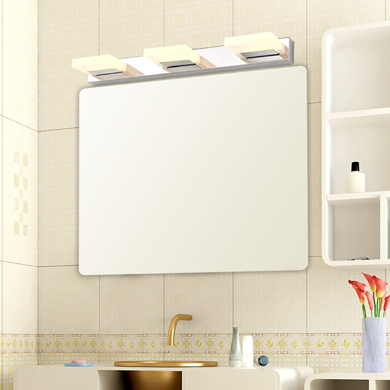 Chrome Wall Sconce With Brick Acrylic Shade For Bathroom Vanity - Choose From 2/3/5 Warm White