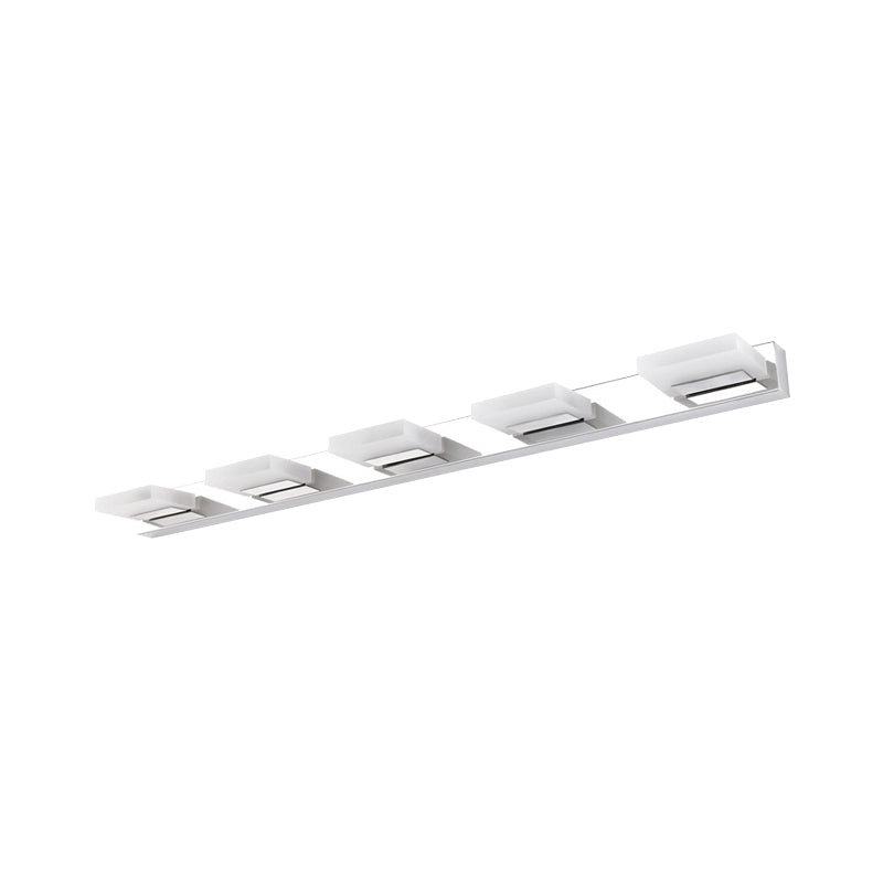 Chrome Wall Sconce With Brick Acrylic Shade For Bathroom Vanity - Choose From 2/3/5 Warm White