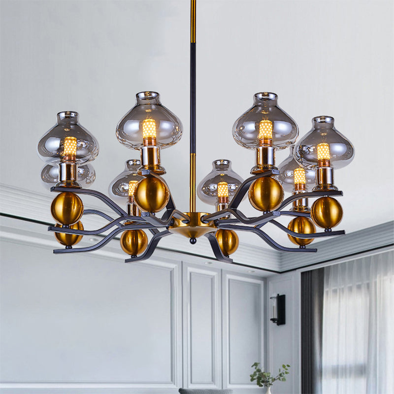 Smoke Gray Glass Hanging Chandelier: Simplicity Jar Shape 6/8-Bulb Down Lighting For Living Room