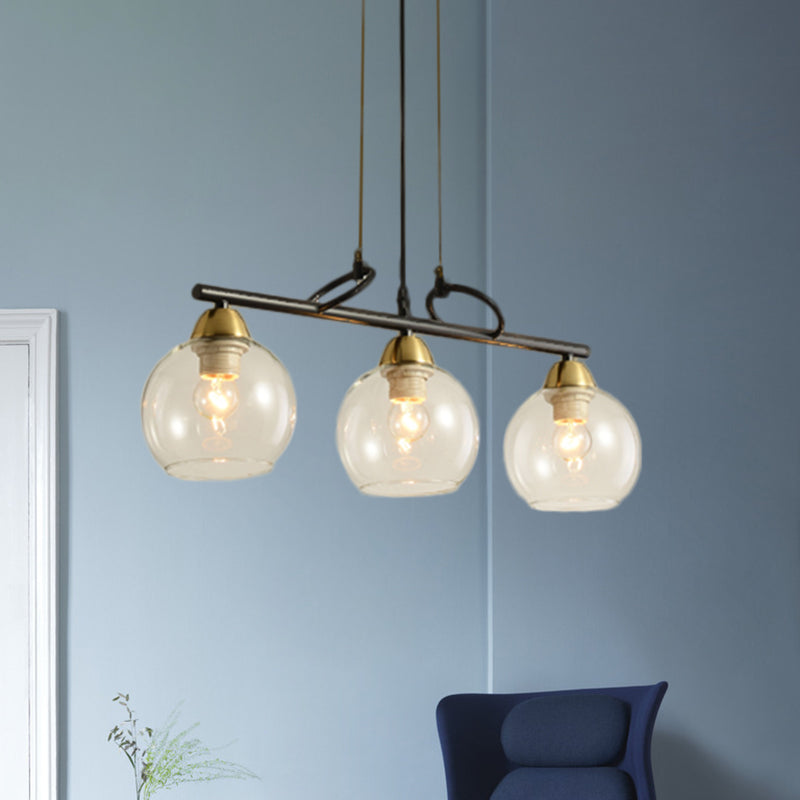 Modern Hanging Chandelier: Clear Glass Dual Bulb Pendant Light Kit In Black