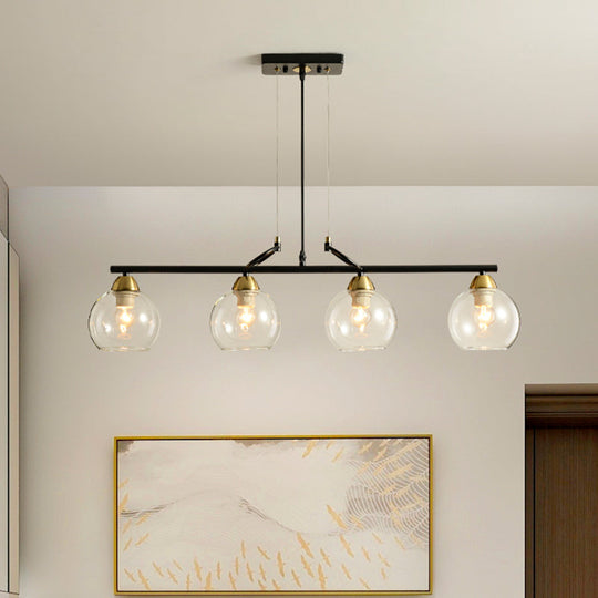 Contemporary Black Hanging Chandelier With Clear/Prismatic Glass 3/4 Bulbs - Modern Pendant Light